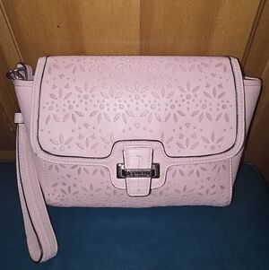 EUC COACH Pink Leather Laser-Cut Large Clutch Bag